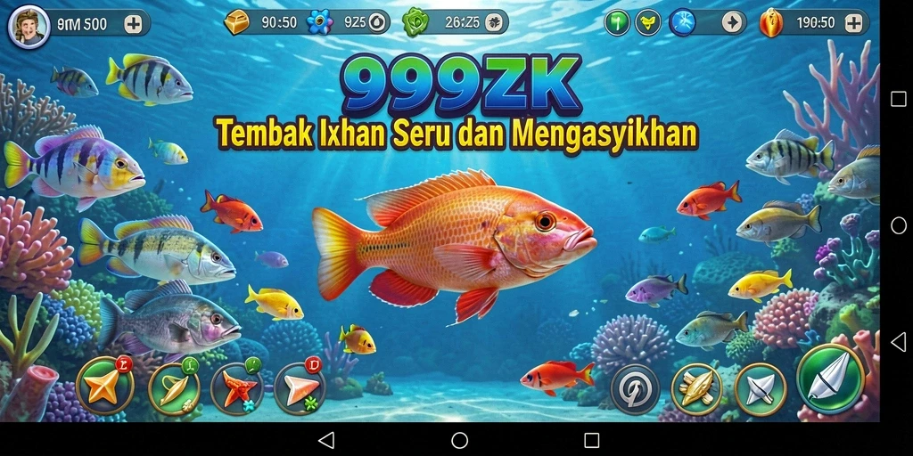 Tampilan gameplay seru dalam 999ZK saat menembak ikan.