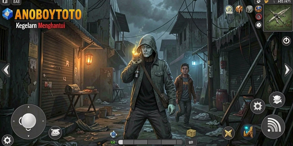 Tangkapan layar gameplay ANOBOYTOTO menunjukkan suasana menyeramkan yang menggugah adrenalin.