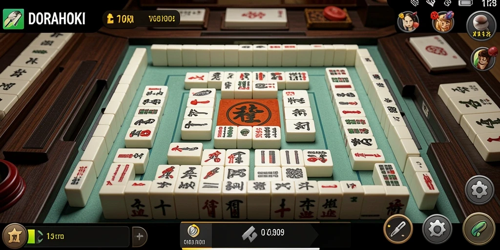 Tampilan gameplay DORAHOKI yang menarik dengan desain Mahjong.
