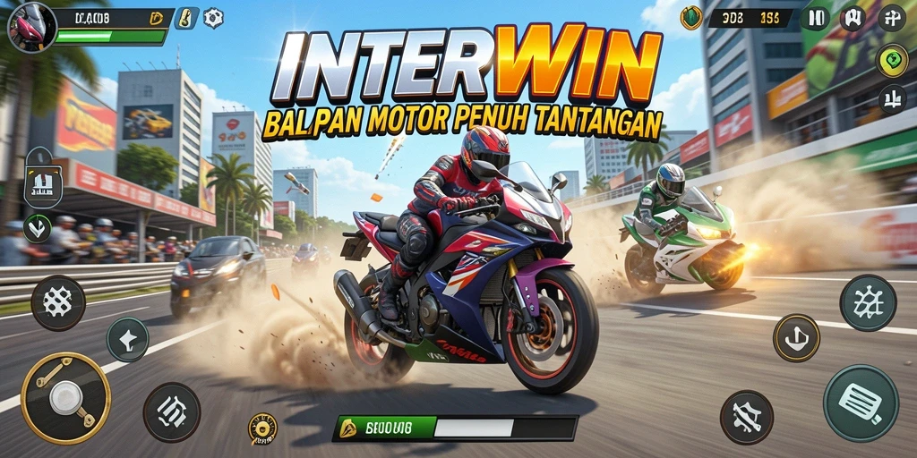 Screenshot gameplay INTERWIN yang penuh aksi di lintasan balapan.