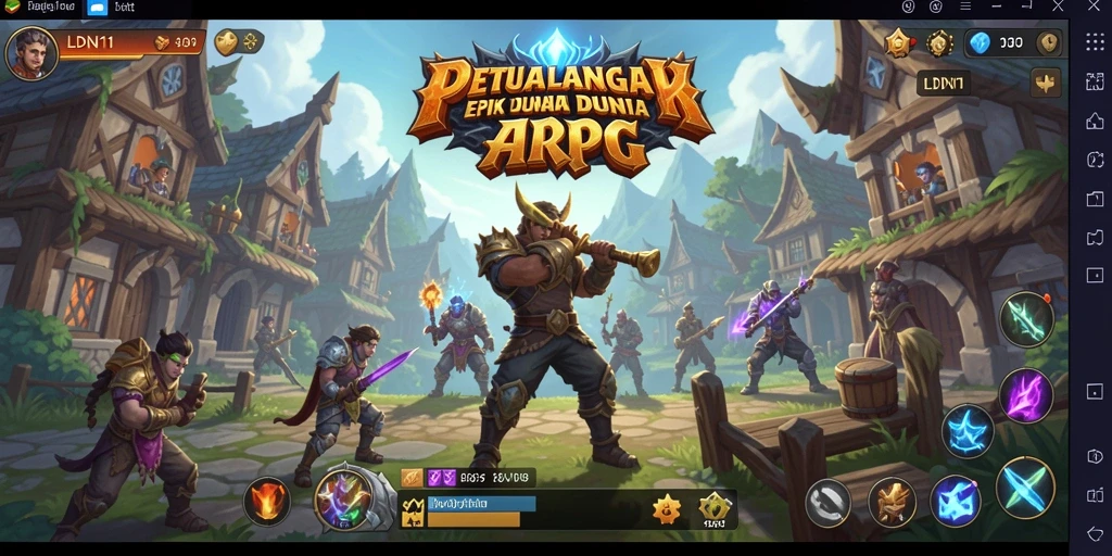 Screenshot gameplay menampilkan pertempuran epik dalam LDN11 ARPG.