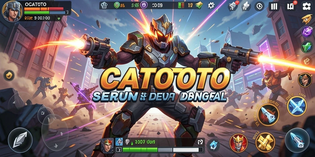 Tampilan gameplay OCATOTO dengan aksi pertarungan seru dan karakter unik.
