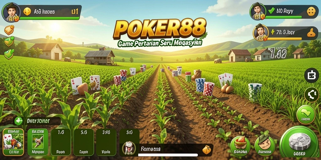 Screenshot gameplay POKER88 menampilkan aktivitas bertani yang seru.