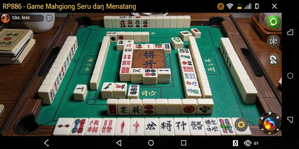 Tampilan gameplay seru RP886 dengan elemen Mahjong yang menarik.