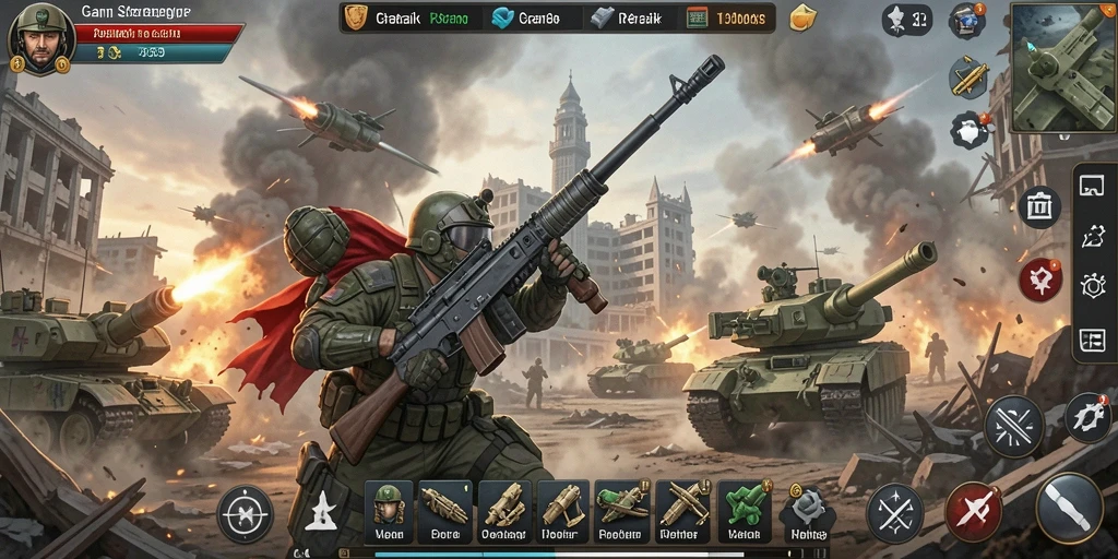 Screenshot gameplay V21 yang menampilkan strategi perang seru.